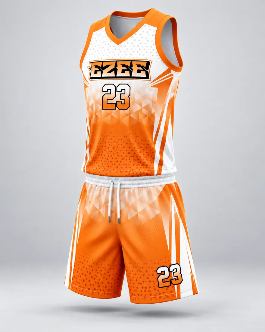 Orange and white basketball jersey set