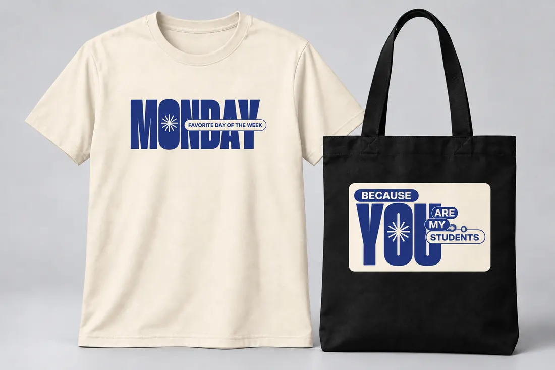 Cream T-shirt and black tote bag teacher kit