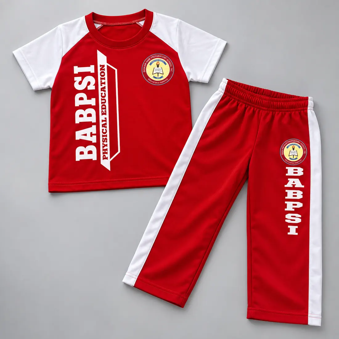Custom red and white school uniform set