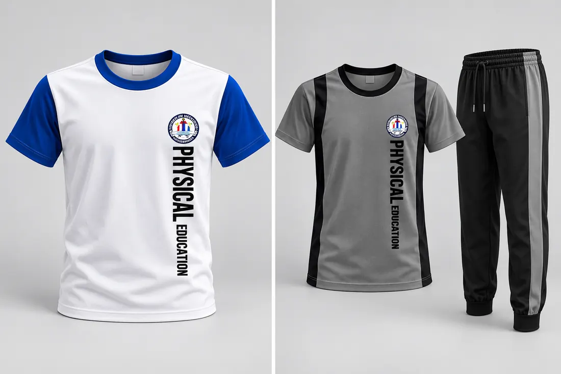 Two custom Physical Education uniform designs side by side