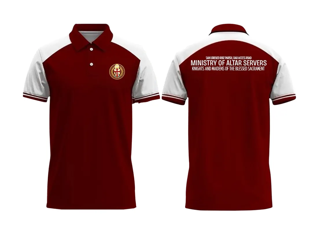 Maroon ministry poloshirt front and back